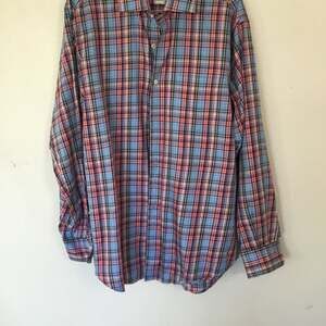 Peter Millar Men's Plaid Button Down Shirt Blue/Red XL 100% Cotton western